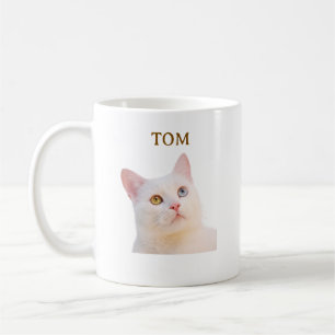 Taza de café con retrato de gato con foto y nombre
