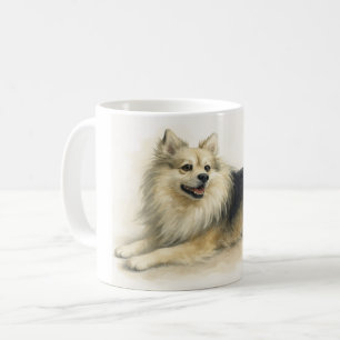 Taza de café con retrato de perro Pomchi en acuare