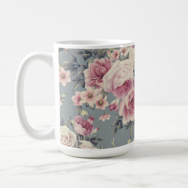 taza de café con rosas rosadas (Izquierda)