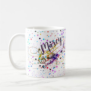 Taza de café con salpicaduras de música colorida p