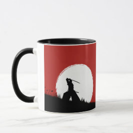 Taza de café con silueta de guerrero samurái japon