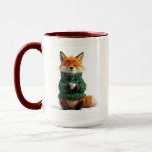 Taza de café con suéter acogedor de zorro rojo en