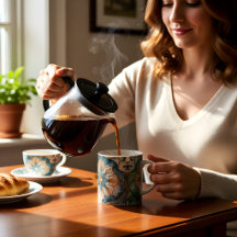 Taza de café con tapiz de flor cerúlea