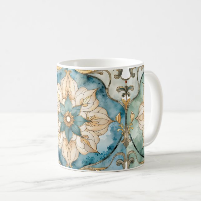 Taza de café con tapiz de flor cerúlea (Anverso derecho)