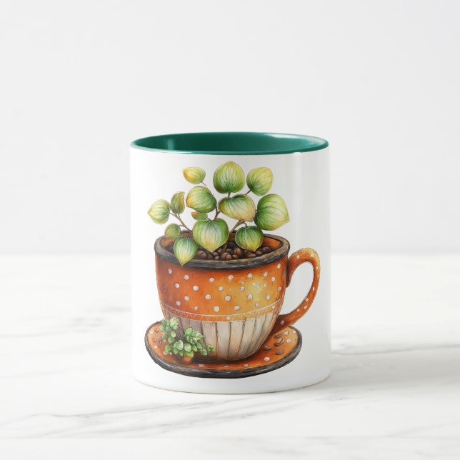 Taza de café con taza de café con planta dentro (Centro)