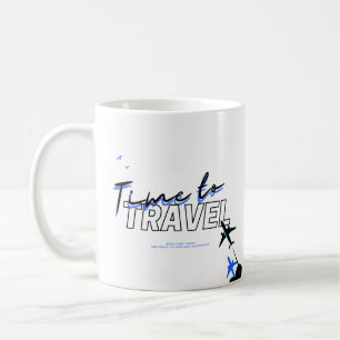 Taza de café con tema de viaje azul negro