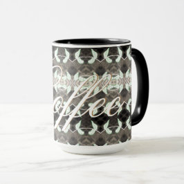 Taza de café con texto en oro