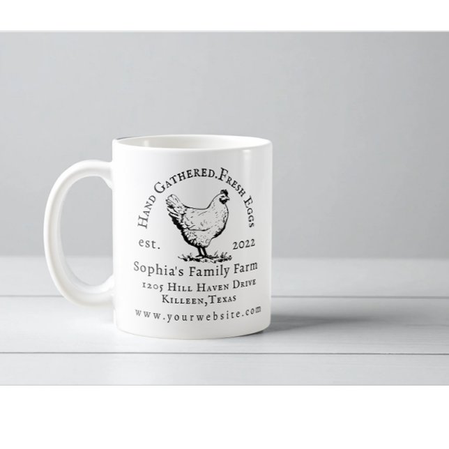 Taza De Café Con Texto Negro Negocio De Granja De  (Modern chicken farm owner name address coffee mug)