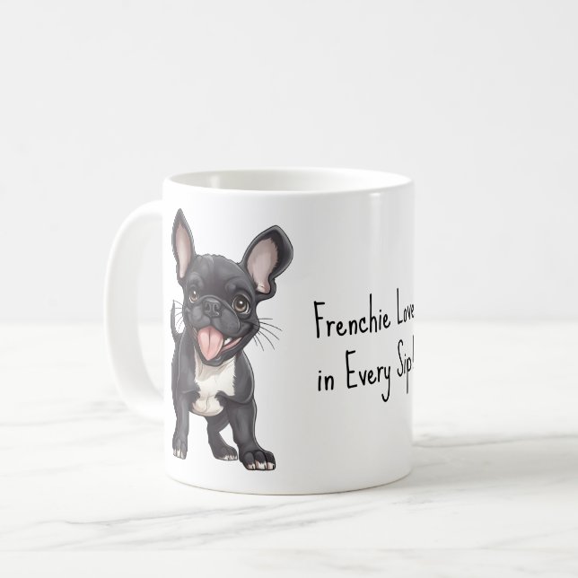 Taza De Café Con texto personalizado, 🐶cachorro Frenchie (Anverso izquierdo)