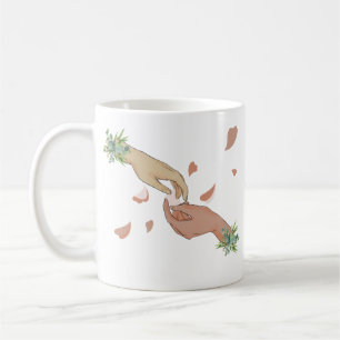 Taza De Café Con Textura De Mano Romántica Y Pétal