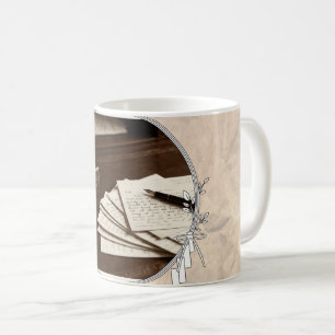 Taza de café con tinta y letras victorianas vintag