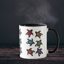 Taza de café con tortugas abstractas coloridas