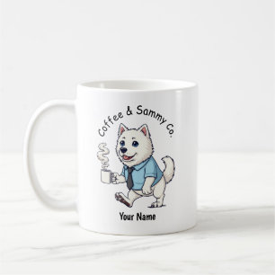 Taza de café con traje de negocios de divertido pe