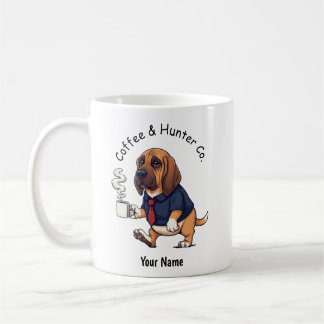 Taza de café con traje de negocios de perro sabues