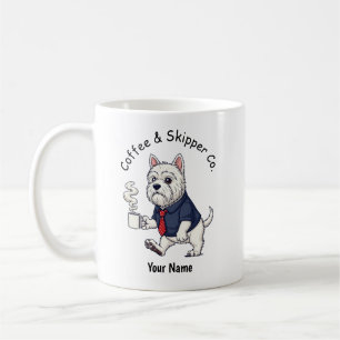 Taza de café con traje de negocios divertido perro