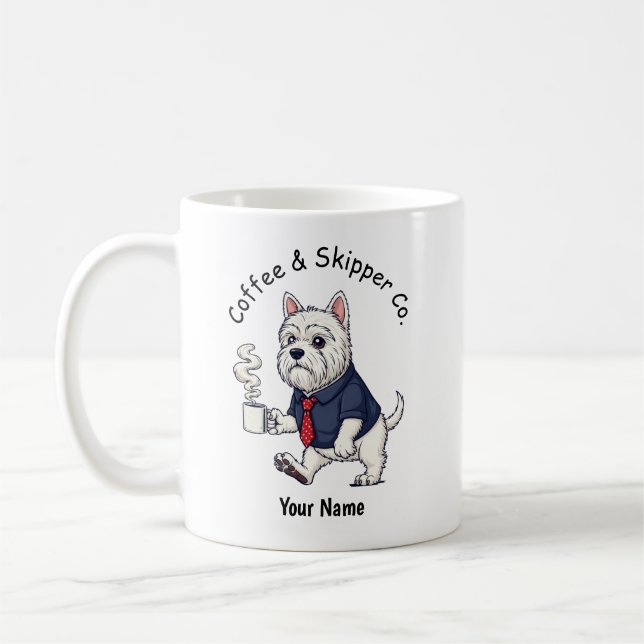 Taza de café con traje de negocios divertido perro (Izquierda)