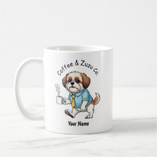 Taza de café con traje de negocios divertido perro
