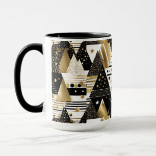 taza de café con triángulos abstractos dorados y n