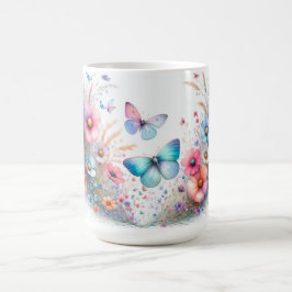 Taza de café con un bonito tema de mariposas
