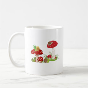 Taza de café con un patrón destacado de hongos y c
