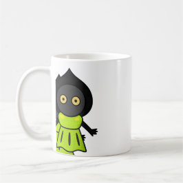 Taza de café con vestido verde criatura sombra neg