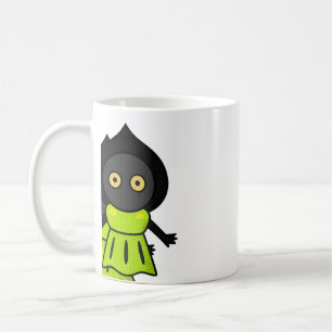 Taza de café con vestido verde criatura sombra neg