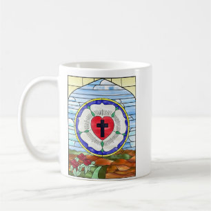 Taza de café con vidrieras de la Rosa de Lutero