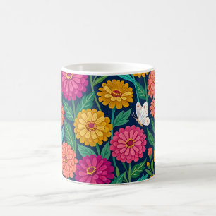Taza de café con zinnias y mariposas mexicanas abs