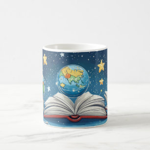 Taza De Café concepto educativo con globos flotando sobre