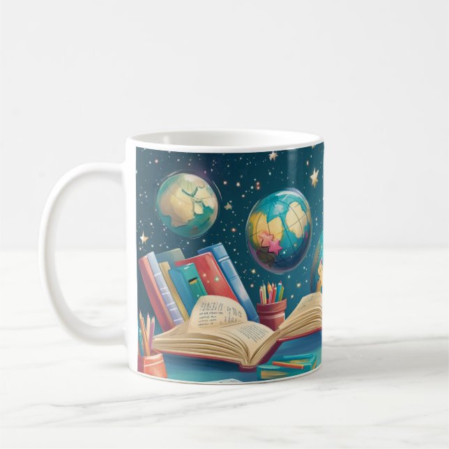Taza De Café concepto educativo con globos flotando sobre (Izquierda)