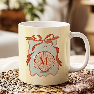 Taza De Café Concha costera retro monograma personalizado