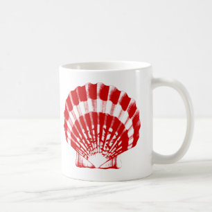 Taza De Café Concha de mar - rojo intenso y blanco