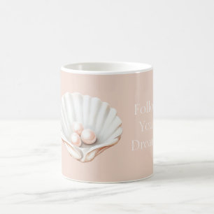 Taza De Café Concha de Perlas Rosa Melocotón Rubor