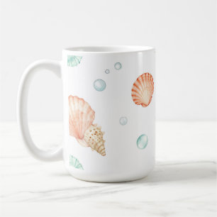 Taza De Café Conchas de acuarela Perlas Patrón costero