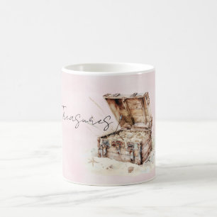 Taza De Café Conchas de Cofre del Tesoro Rosadas