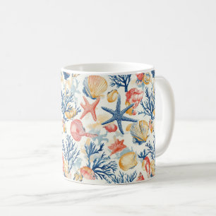 Taza De Café Conchas de océano pastel con delicadas ramitas de