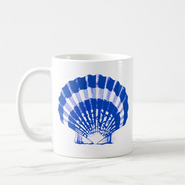 Taza De Café Conchas marinas: azul cobalto y blanco (Izquierda)