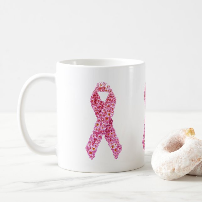 Taza De Café Conciencia sobre el cáncer de mama Floral Cinta ro (Con donut)
