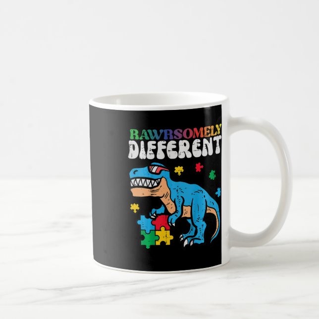 Taza De Café Concienciación sobre el autismo infantil Dino Rawr (Derecha)