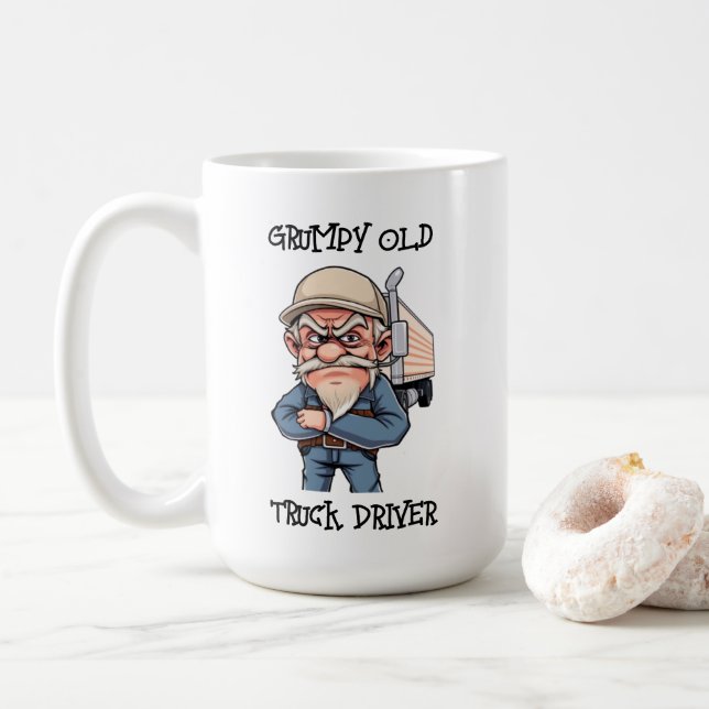 Taza De Café Conductor de camión viejo gruñón (Con donut)