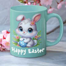 Conejito blanco de Pascua con huevo