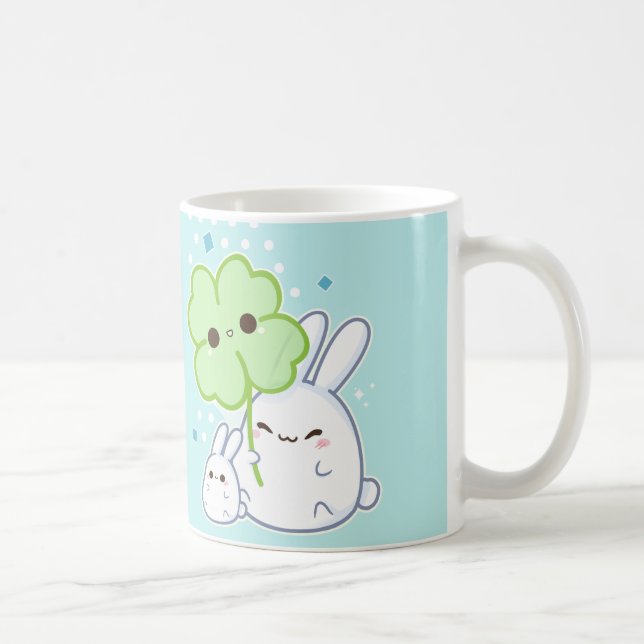 Taza De Café Conejito blanco lindo con el trébol del kawaii (Derecha)