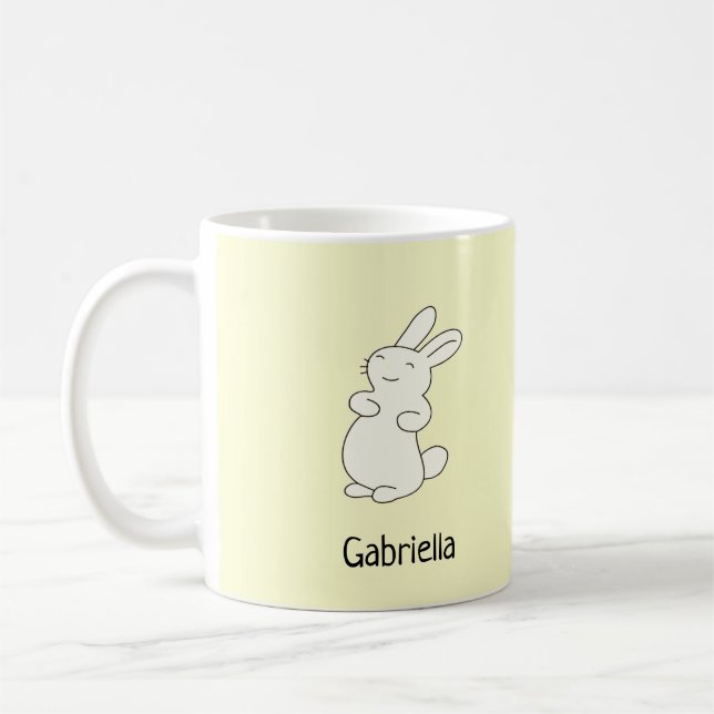 Taza De Café Conejito blanco lindo nombre personalizado amarill (Izquierda)