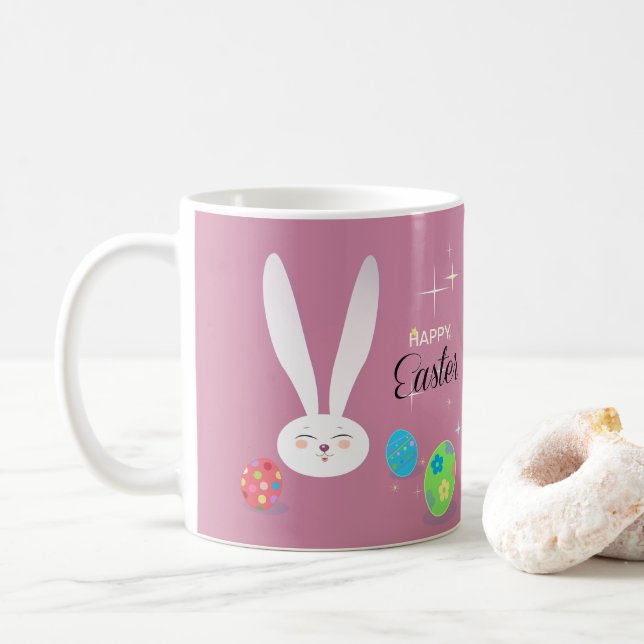 Taza De Café Conejito divertido feliz de Pascua (Con donut)