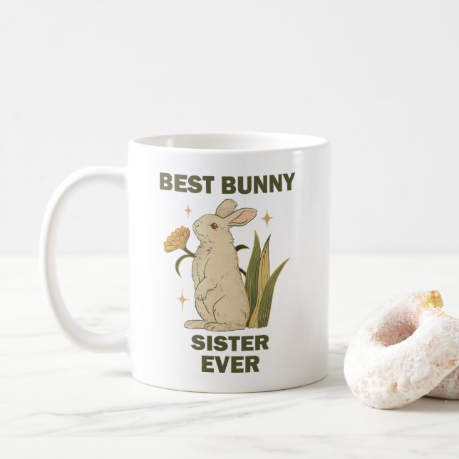 Taza De Café Conejito gracioso, mejor hermana conejita de la hi (Con donut)