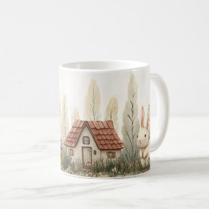 Taza De Café Conejito Lindo, Cabaña, Hongos Arte de Cuento de H