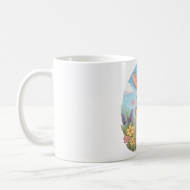 Taza De Café Conejito Lindo Saltando en un Campo de Flores (Izquierda)
