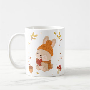 Taza De Café Conejito Sonriente de Otoño Acuarela. Café