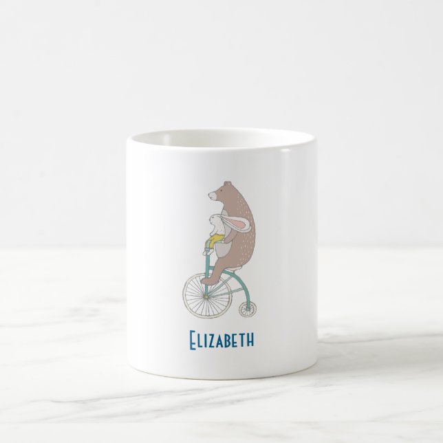 Taza De Café Conejito y oso caprichosos montando una bicicleta  (Centro)