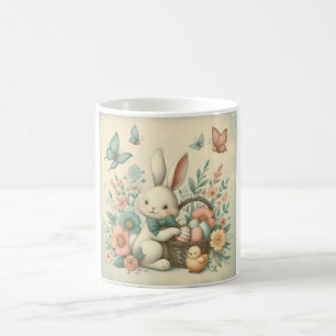 Taza De Café Conejito y pollito de Pascua lindos y vintage
